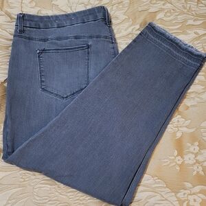 CHICO'S SO SLIMMING GIRLFRIEND SLIM LEG ANKLE DARK GRAY FRINGE HEM